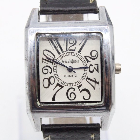 Kendall & James Watch Mens Silver Tone Stainless Steel Classic Square White Dial - Picture 3 of 8